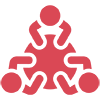 Teamwork icon with three people with hands on a circular table